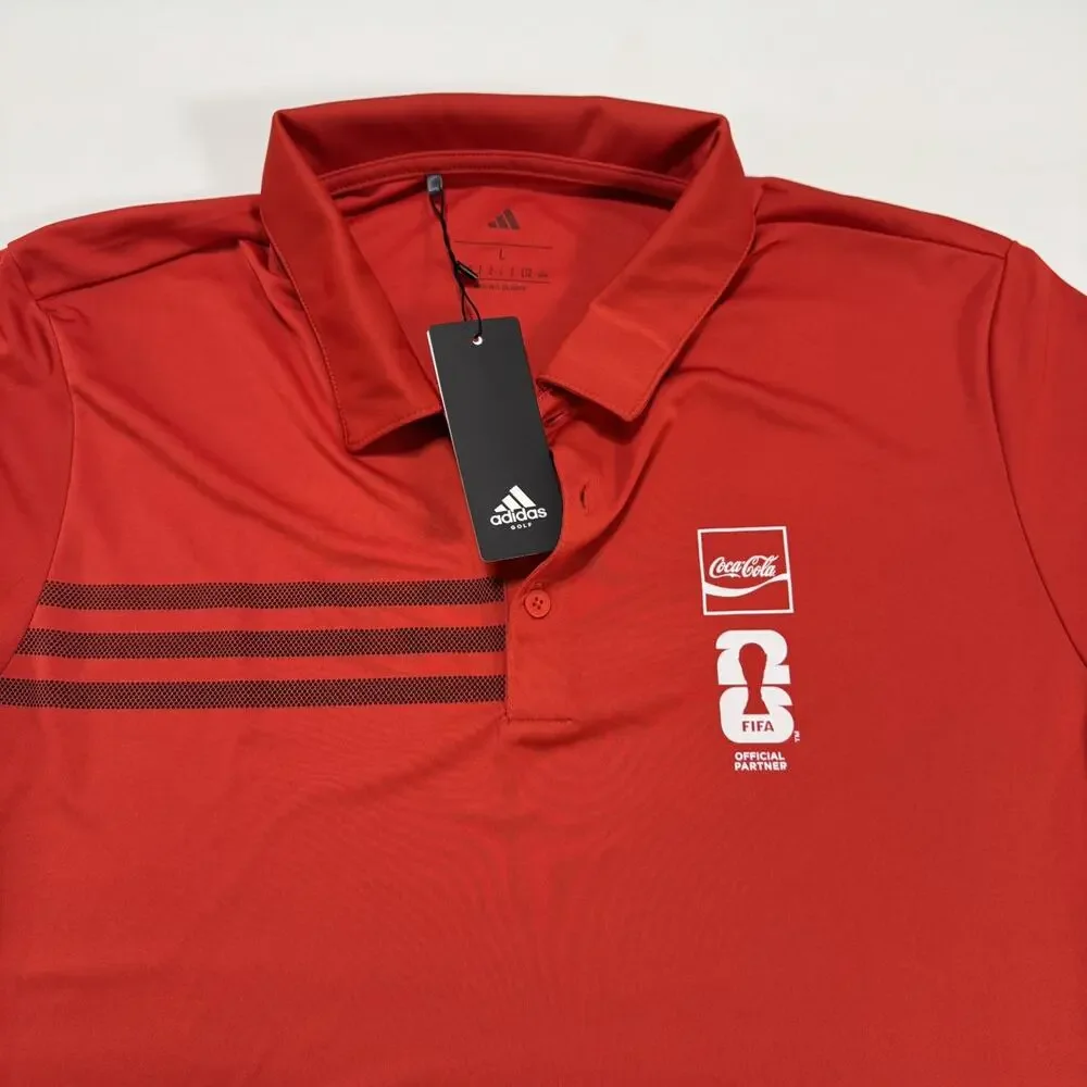 adidas FIFA Coca-Cola Logo Red Polo Shirt Men's L Short Sleeve New With Tags